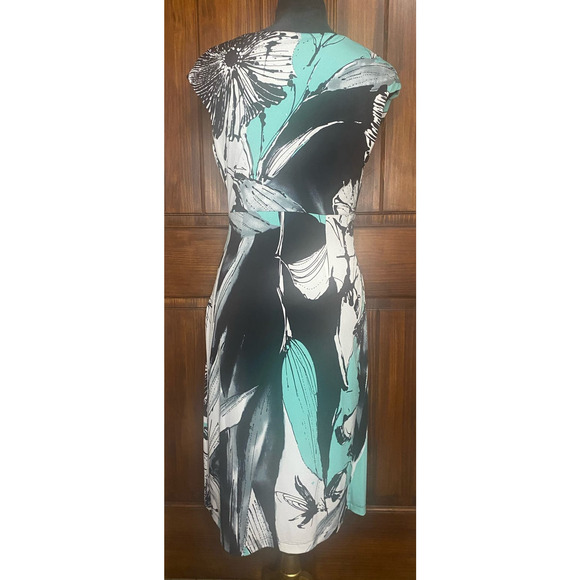 Est. 1962 Turquoise Green, Black & White Women's Classy Dress, Stretchy, Size 10 - Picture 5 of 7